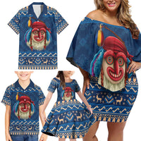 Personalized Romania Christmas Family Matching Off Shoulder Short Dress and Hawaiian Shirt Romanian Traditional Masks - Wonder Print Shop