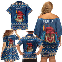 Personalized Romania Christmas Family Matching Off Shoulder Short Dress and Hawaiian Shirt Romanian Traditional Masks - Wonder Print Shop