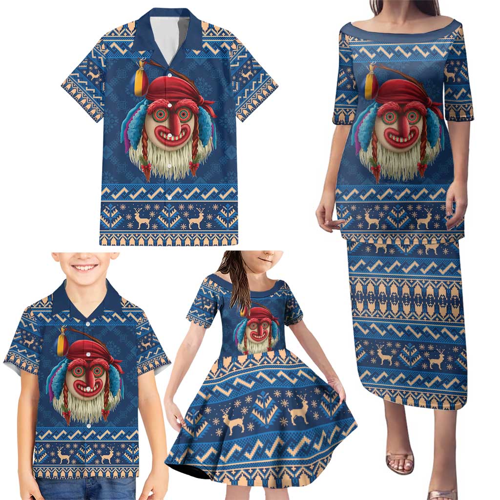 Personalized Romania Christmas Family Matching Puletasi and Hawaiian Shirt Romanian Traditional Masks - Wonder Print Shop