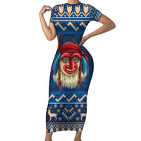 Personalized Romania Christmas Family Matching Short Sleeve Bodycon Dress and Hawaiian Shirt Romanian Traditional Masks - Wonder Print Shop
