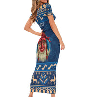 Personalized Romania Christmas Family Matching Short Sleeve Bodycon Dress and Hawaiian Shirt Romanian Traditional Masks - Wonder Print Shop