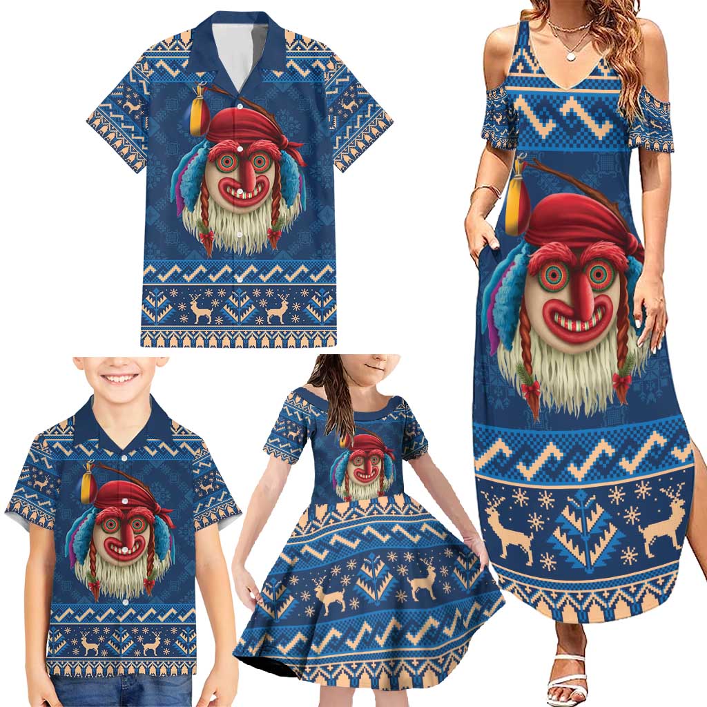 Personalized Romania Christmas Family Matching Summer Maxi Dress and Hawaiian Shirt Romanian Traditional Masks - Wonder Print Shop