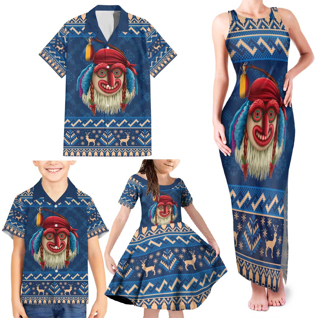Personalized Romania Christmas Family Matching Tank Maxi Dress and Hawaiian Shirt Romanian Traditional Masks - Wonder Print Shop