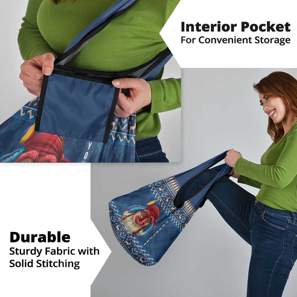 Personalized Romania Christmas Grocery Bag Romanian Traditional Masks - Wonder Print Shop