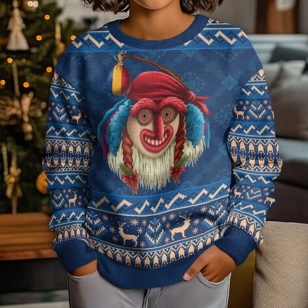 Personalized Romania Christmas Kid Ugly Christmas Sweater Romanian Traditional Masks - Wonder Print Shop