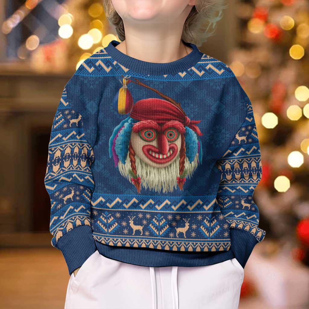 Personalized Romania Christmas Kid Ugly Christmas Sweater Romanian Traditional Masks - Wonder Print Shop