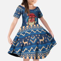 Personalized Romania Christmas Kid Short Sleeve Dress Romanian Traditional Masks - Wonder Print Shop