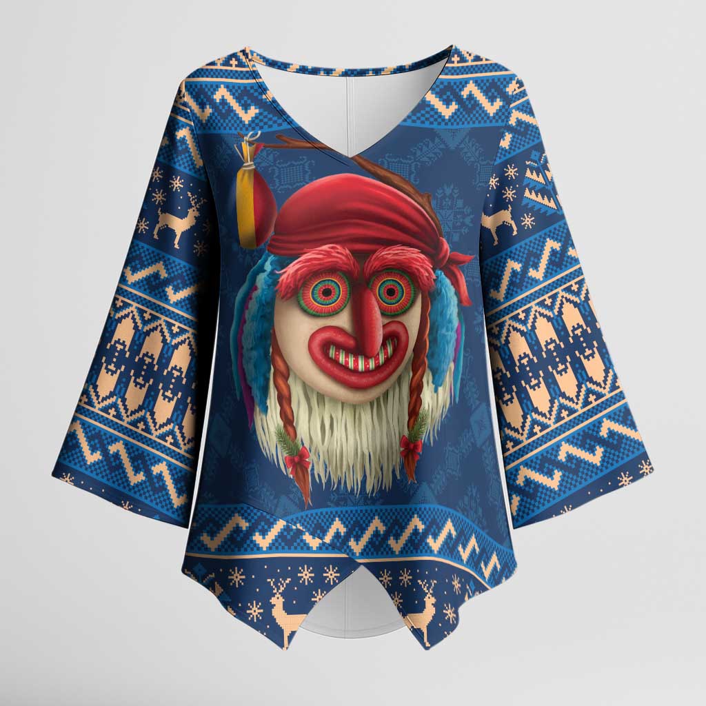 Personalized Romania Christmas Kimono Sleeve Blouse Romanian Traditional Masks - Wonder Print Shop