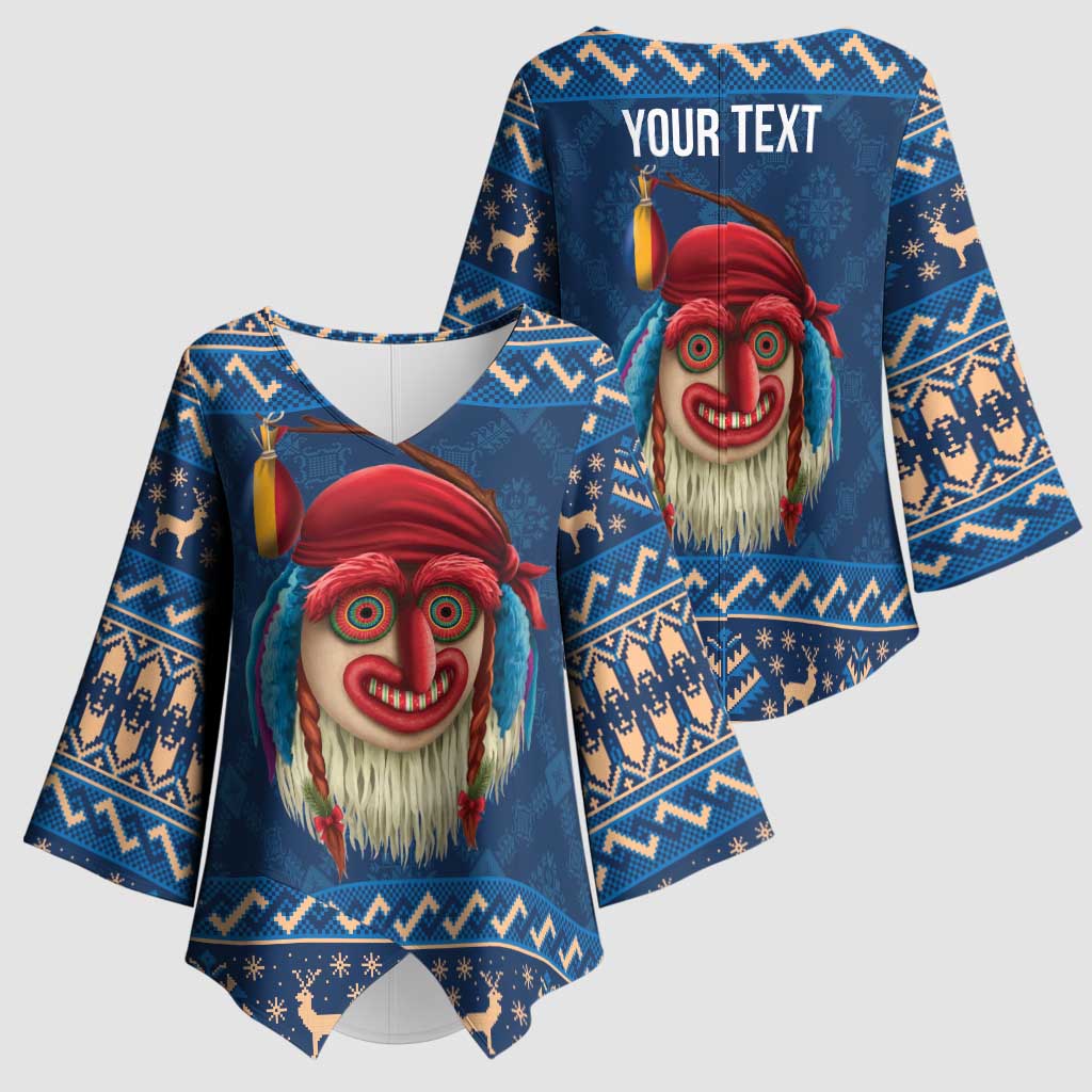 Personalized Romania Christmas Kimono Sleeve Blouse Romanian Traditional Masks - Wonder Print Shop