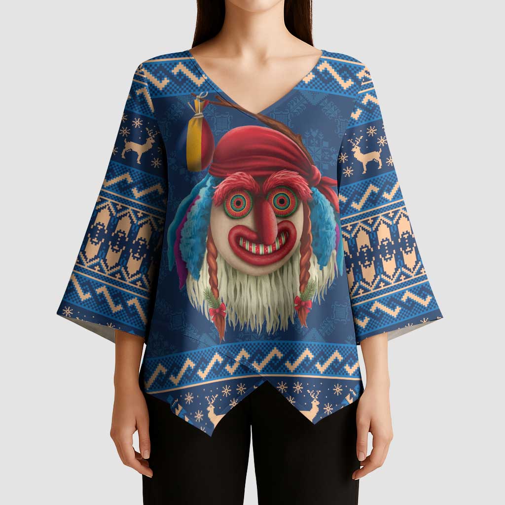 Personalized Romania Christmas Kimono Sleeve Blouse Romanian Traditional Masks - Wonder Print Shop