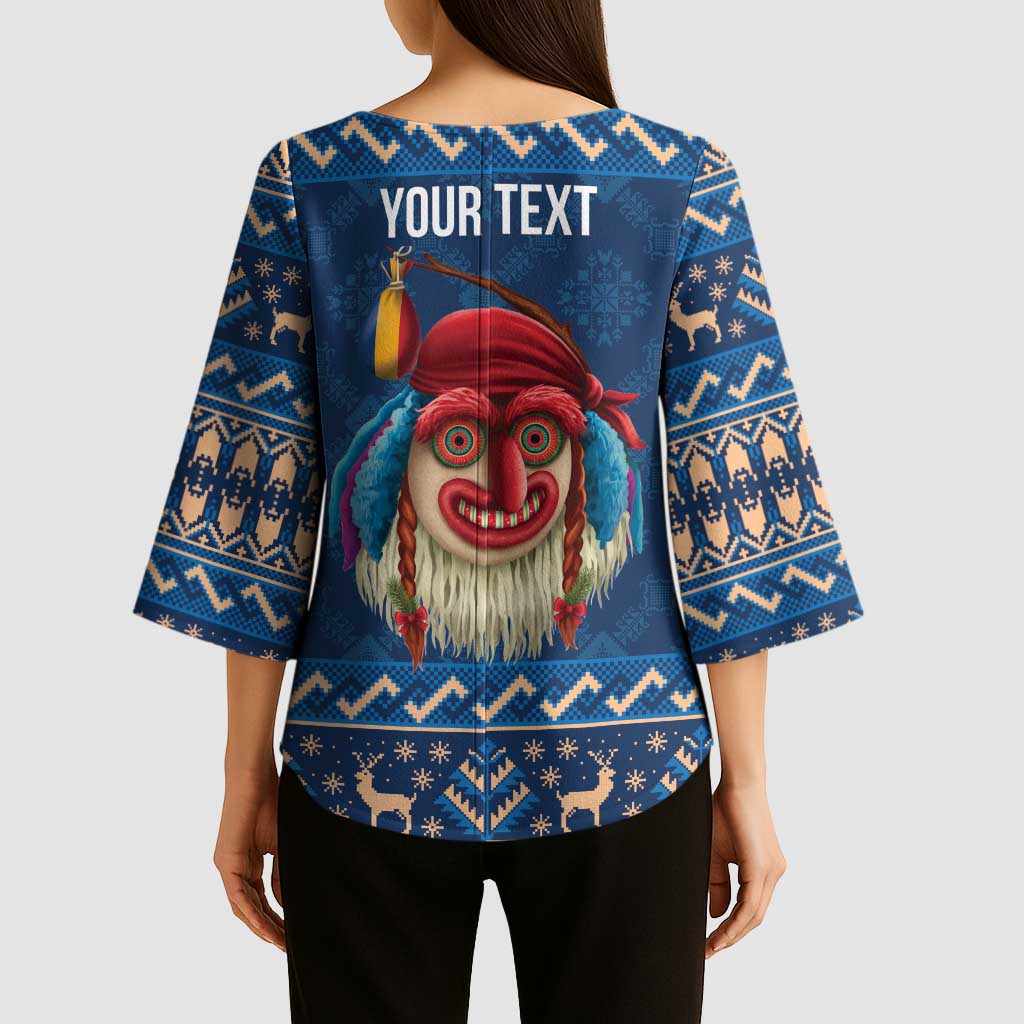 Personalized Romania Christmas Kimono Sleeve Blouse Romanian Traditional Masks - Wonder Print Shop