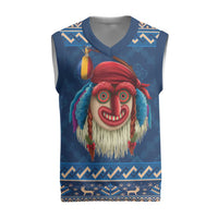 Personalized Romania Christmas Knitted V-Neck Vest Romanian Traditional Masks - Wonder Print Shop