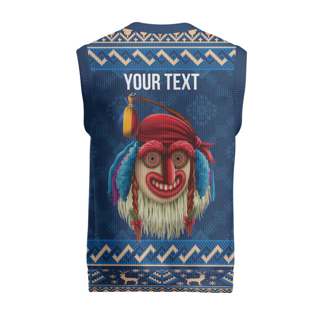Personalized Romania Christmas Knitted V-Neck Vest Romanian Traditional Masks - Wonder Print Shop