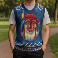 Personalized Romania Christmas Knitted V-Neck Vest Romanian Traditional Masks - Wonder Print Shop