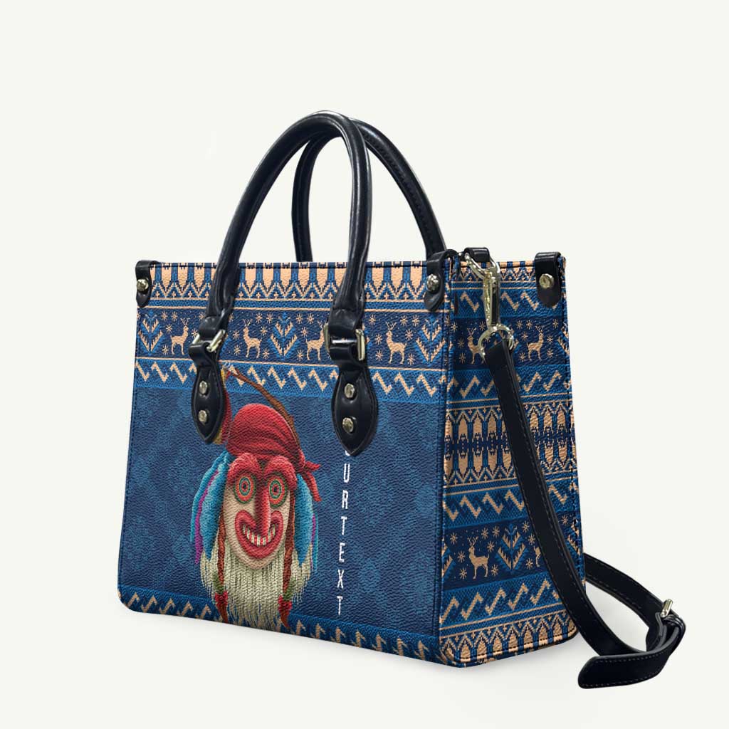 Personalized Romania Christmas Leather Bag Romanian Traditional Masks - Wonder Print Shop
