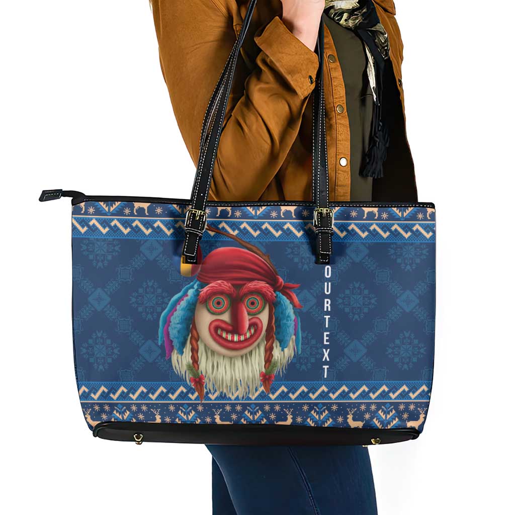 Personalized Romania Christmas Leather Tote Bag Romanian Traditional Masks - Wonder Print Shop
