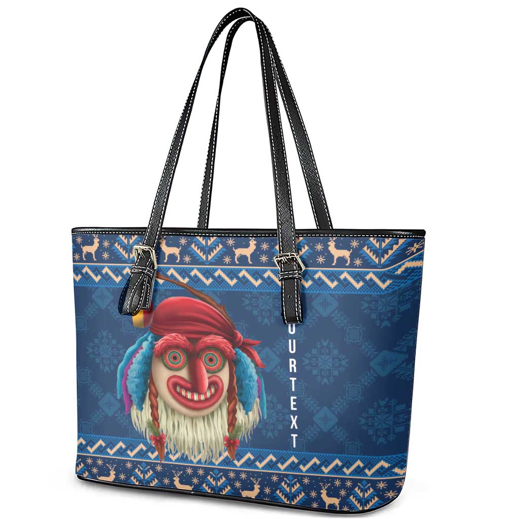 Personalized Romania Christmas Leather Tote Bag Romanian Traditional Masks - Wonder Print Shop