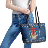 Personalized Romania Christmas Leather Tote Bag Romanian Traditional Masks - Wonder Print Shop