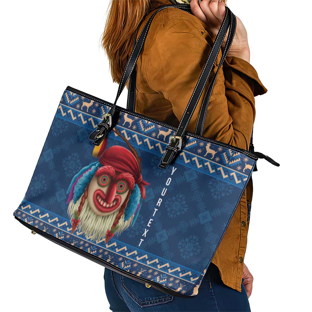 Personalized Romania Christmas Leather Tote Bag Romanian Traditional Masks - Wonder Print Shop
