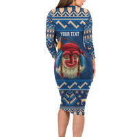 Personalized Romania Christmas Long Sleeve Bodycon Dress Romanian Traditional Masks - Wonder Print Shop