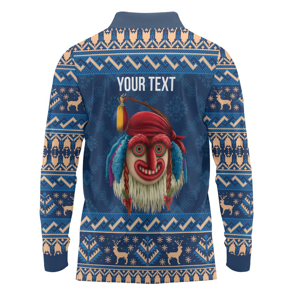 Personalized Romania Christmas Long Sleeve Polo Shirt Romanian Traditional Masks - Wonder Print Shop