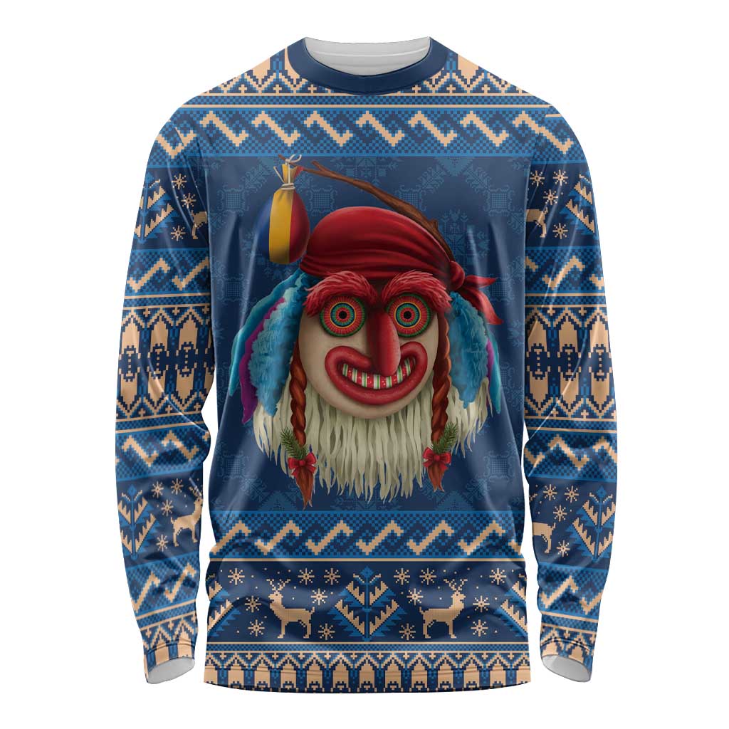 Personalized Romania Christmas Long Sleeve Shirt Romanian Traditional Masks - Wonder Print Shop