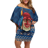 Personalized Romania Christmas Off Shoulder Short Dress Romanian Traditional Masks - Wonder Print Shop