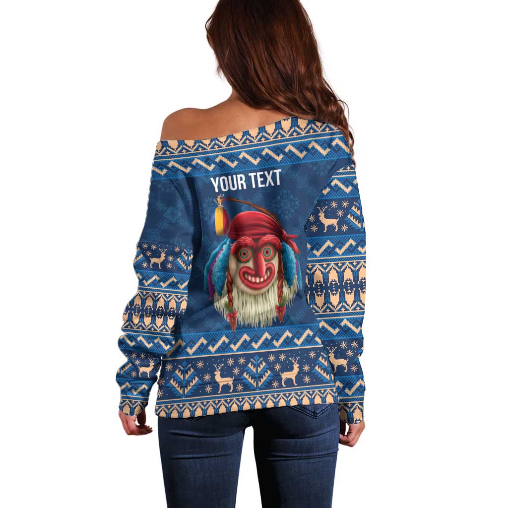 Personalized Romania Christmas Off Shoulder Sweater Romanian Traditional Masks - Wonder Print Shop
