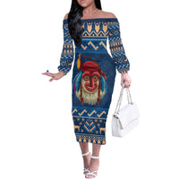 Personalized Romania Christmas Off The Shoulder Long Sleeve Dress Romanian Traditional Masks - Wonder Print Shop