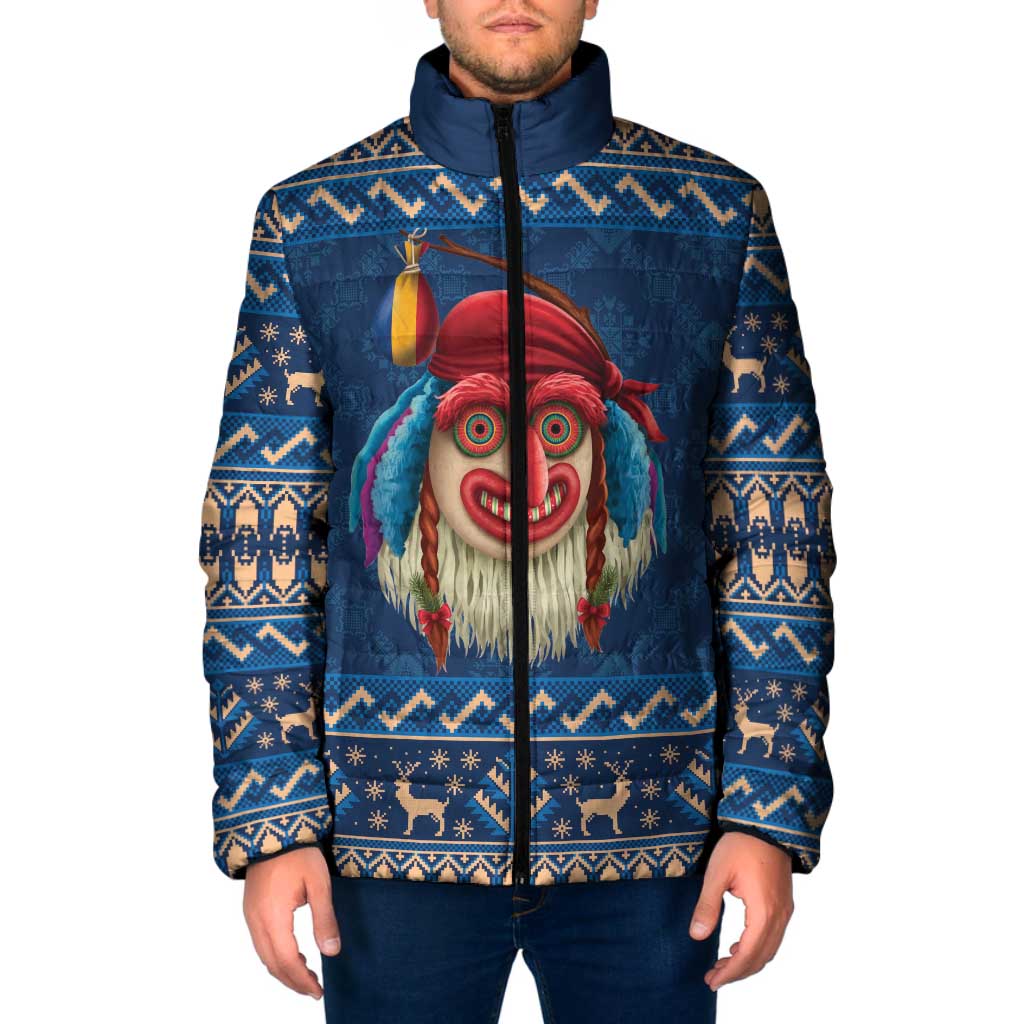 Personalized Romania Christmas Padded Jacket Romanian Traditional Masks - Wonder Print Shop