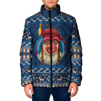 Personalized Romania Christmas Padded Jacket Romanian Traditional Masks - Wonder Print Shop