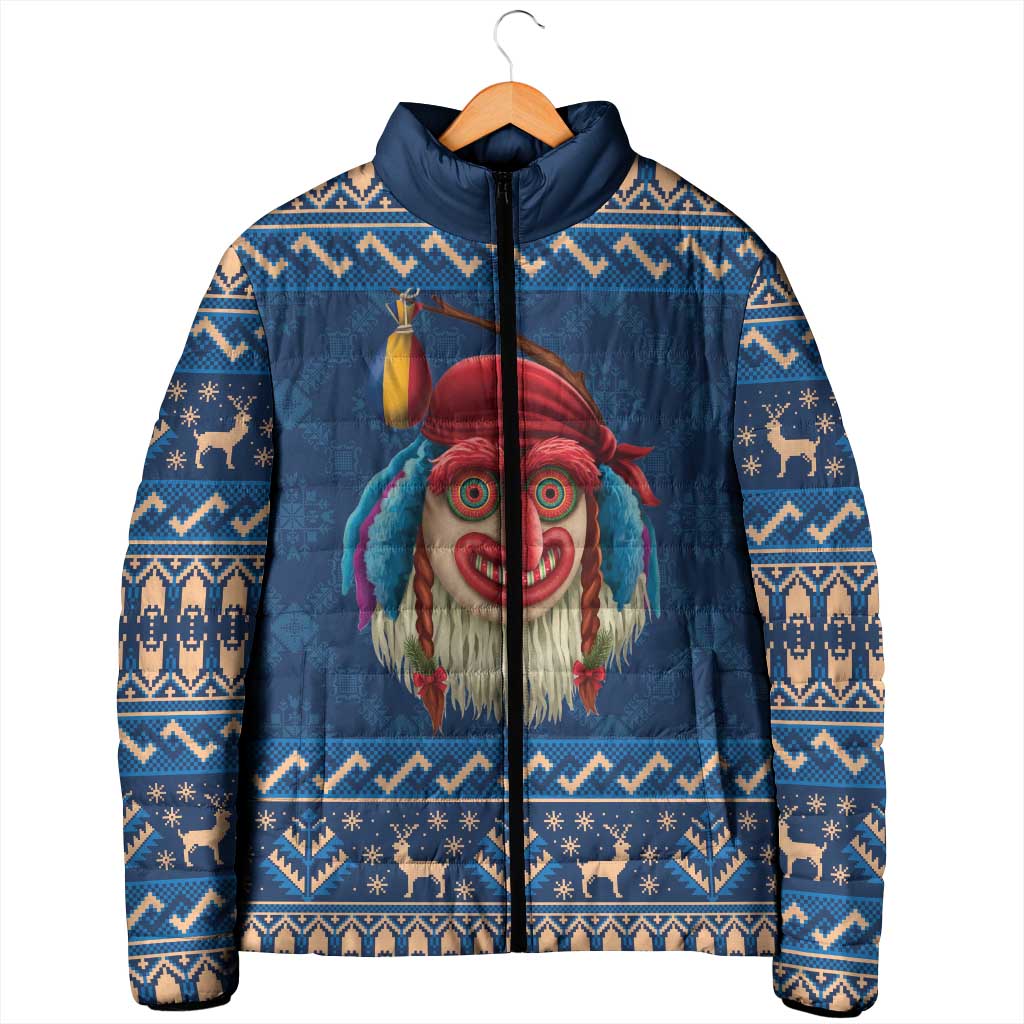 Personalized Romania Christmas Padded Jacket Romanian Traditional Masks - Wonder Print Shop