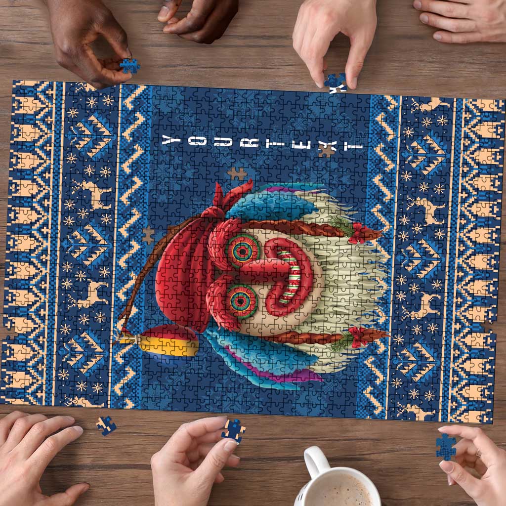 Personalized Romania Christmas Puzzle Romanian Traditional Masks - Wonder Print Shop