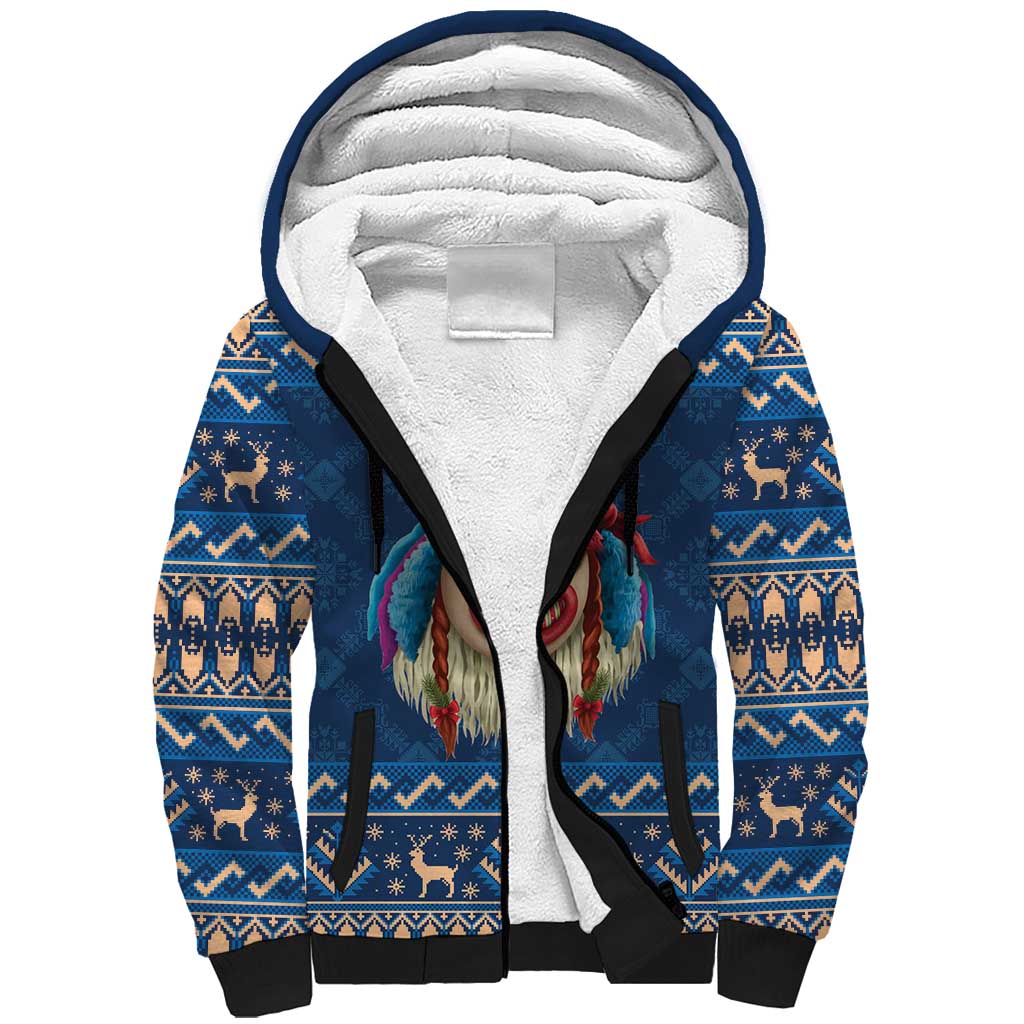 Personalized Romania Christmas Sherpa Hoodie Romanian Traditional Masks - Wonder Print Shop