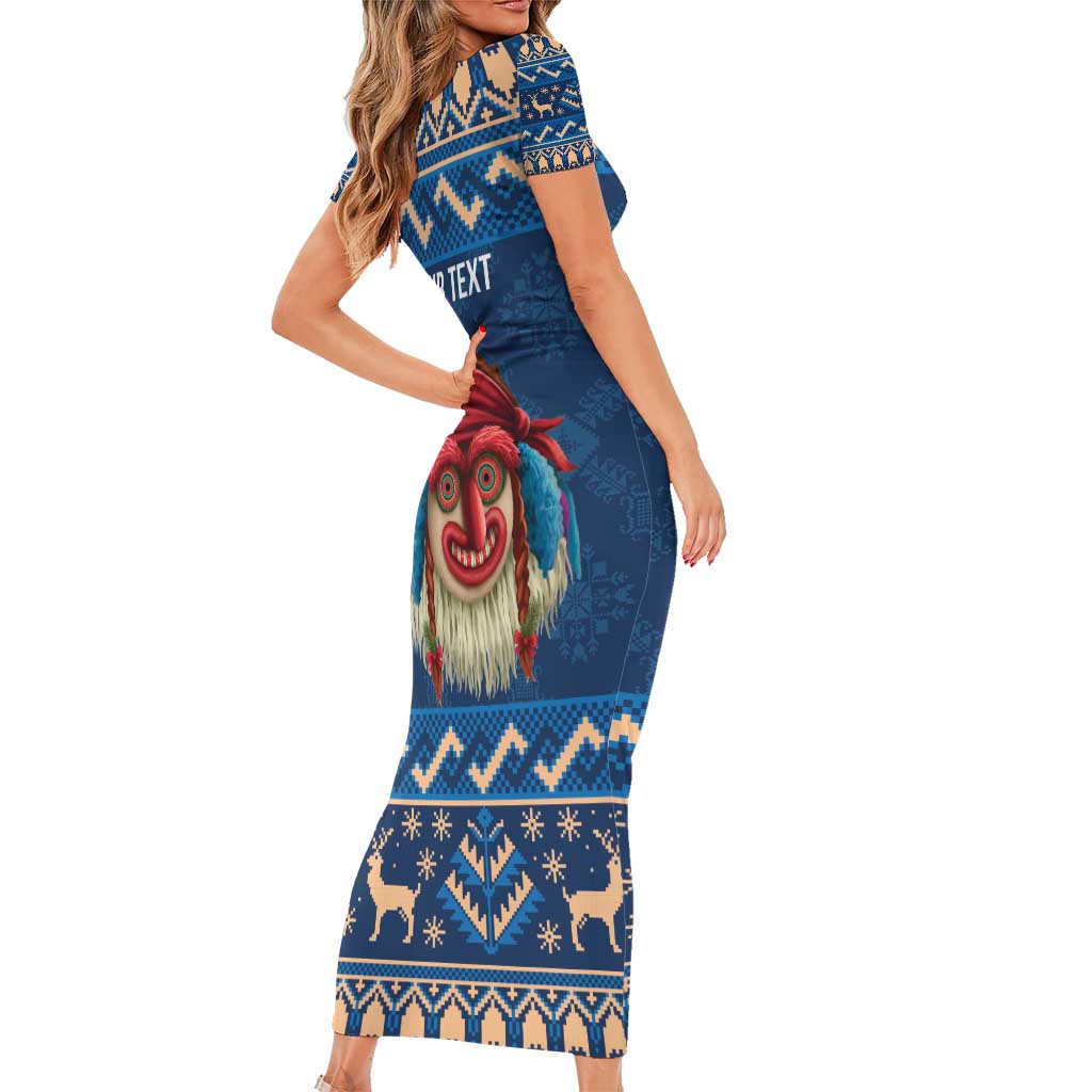 Personalized Romania Christmas Short Sleeve Bodycon Dress Romanian Traditional Masks - Wonder Print Shop