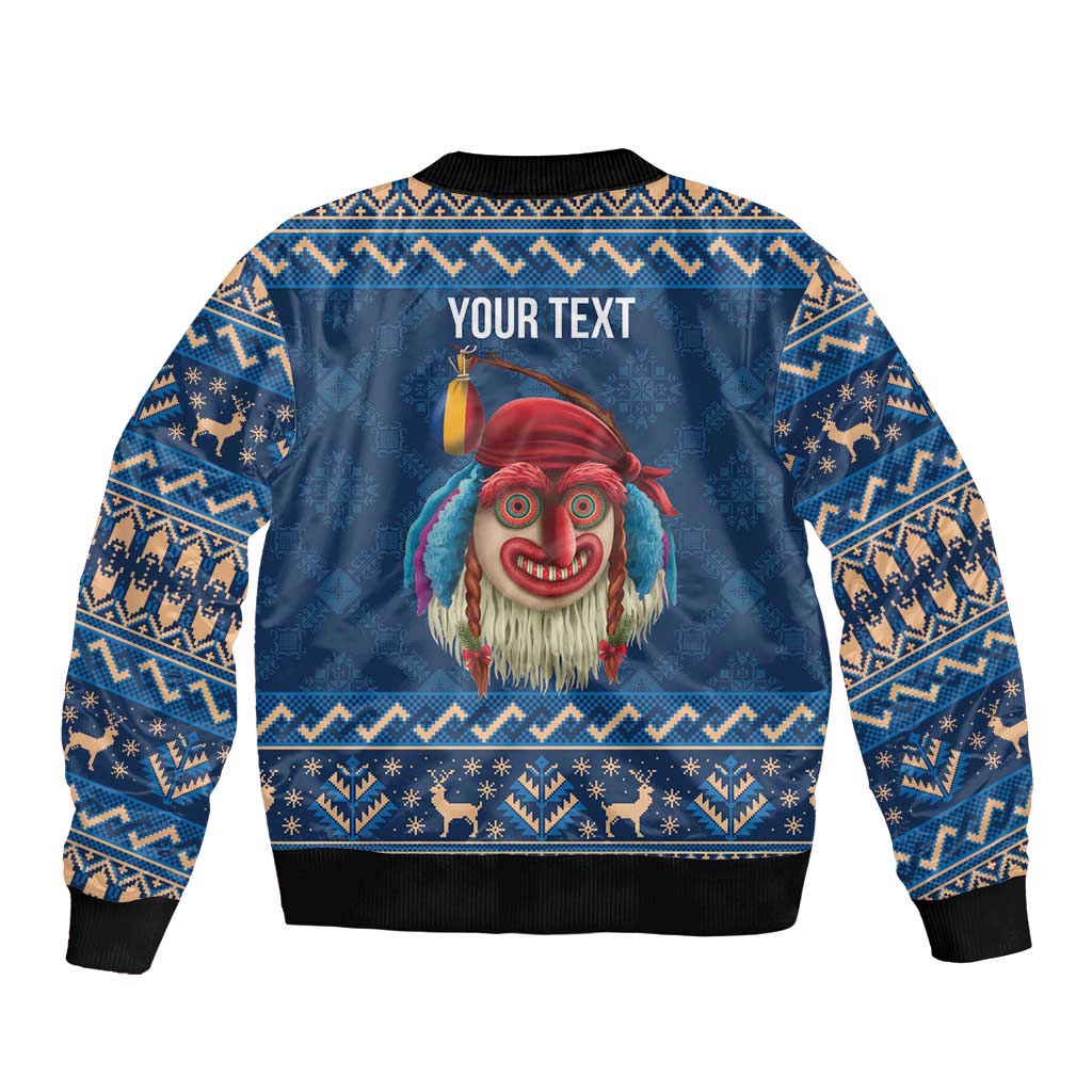 Personalized Romania Christmas Sleeve Zip Bomber Jacket Romanian Traditional Masks - Wonder Print Shop