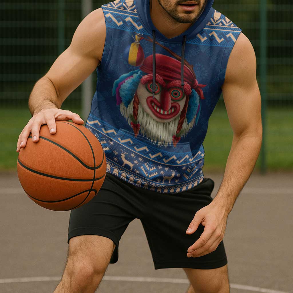 Personalized Romania Christmas Sleeveless Hoodie Romanian Traditional Masks - Wonder Print Shop