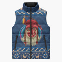 Personalized Romania Christmas Sleeveless Puffer Jacket Romanian Traditional Masks - Wonder Print Shop