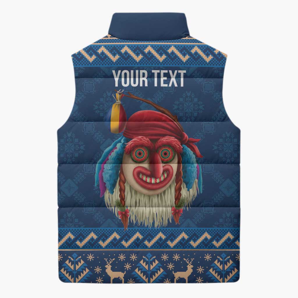 Personalized Romania Christmas Sleeveless Puffer Jacket Romanian Traditional Masks - Wonder Print Shop