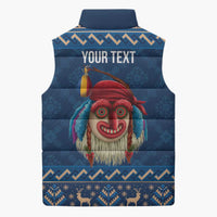 Personalized Romania Christmas Sleeveless Puffer Jacket Romanian Traditional Masks - Wonder Print Shop