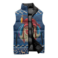 Personalized Romania Christmas Sleeveless Puffer Jacket Romanian Traditional Masks - Wonder Print Shop