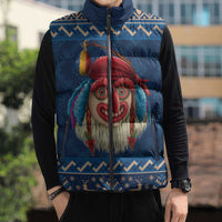 Personalized Romania Christmas Sleeveless Puffer Jacket Romanian Traditional Masks - Wonder Print Shop