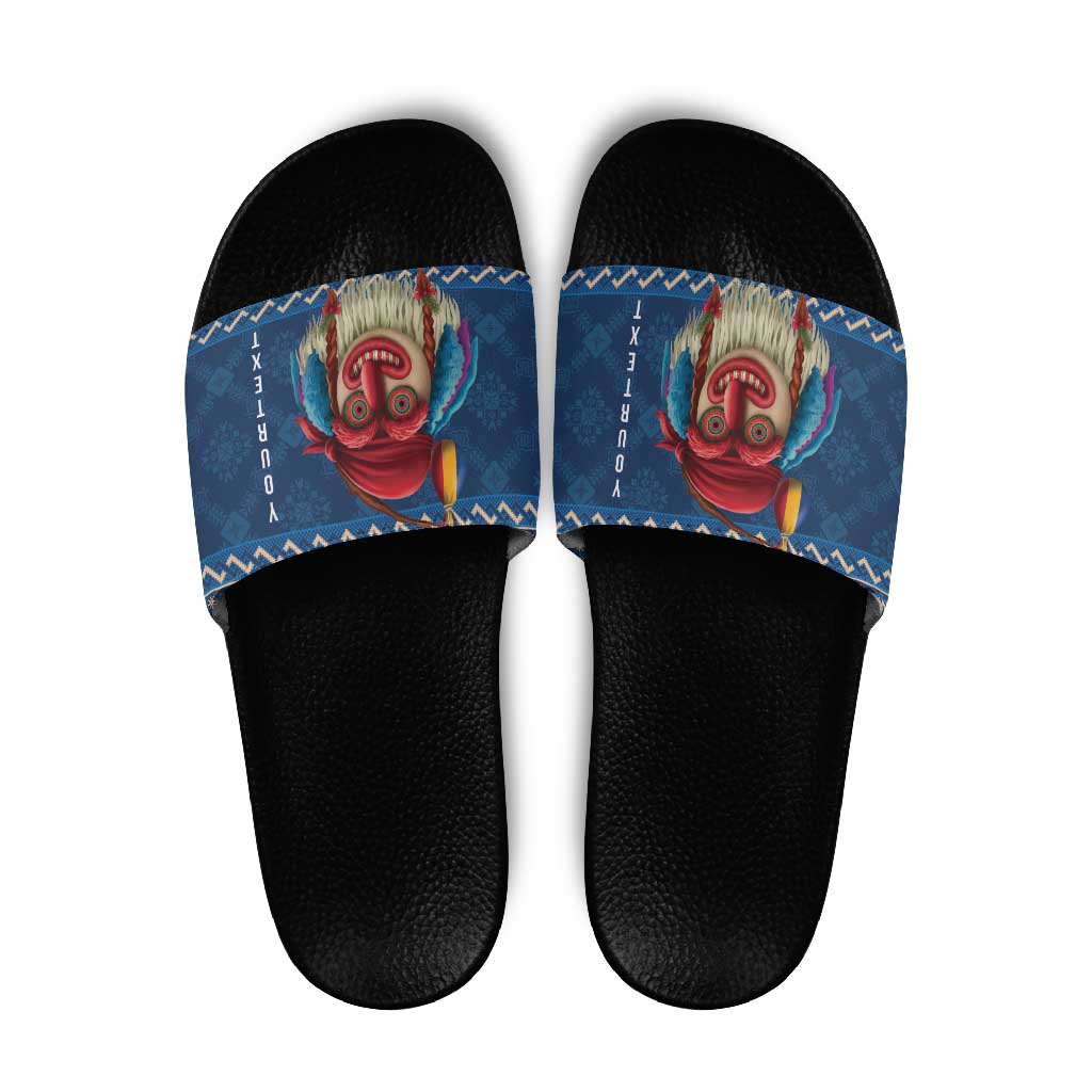 Personalized Romania Christmas Slide Sandals Romanian Traditional Masks - Wonder Print Shop