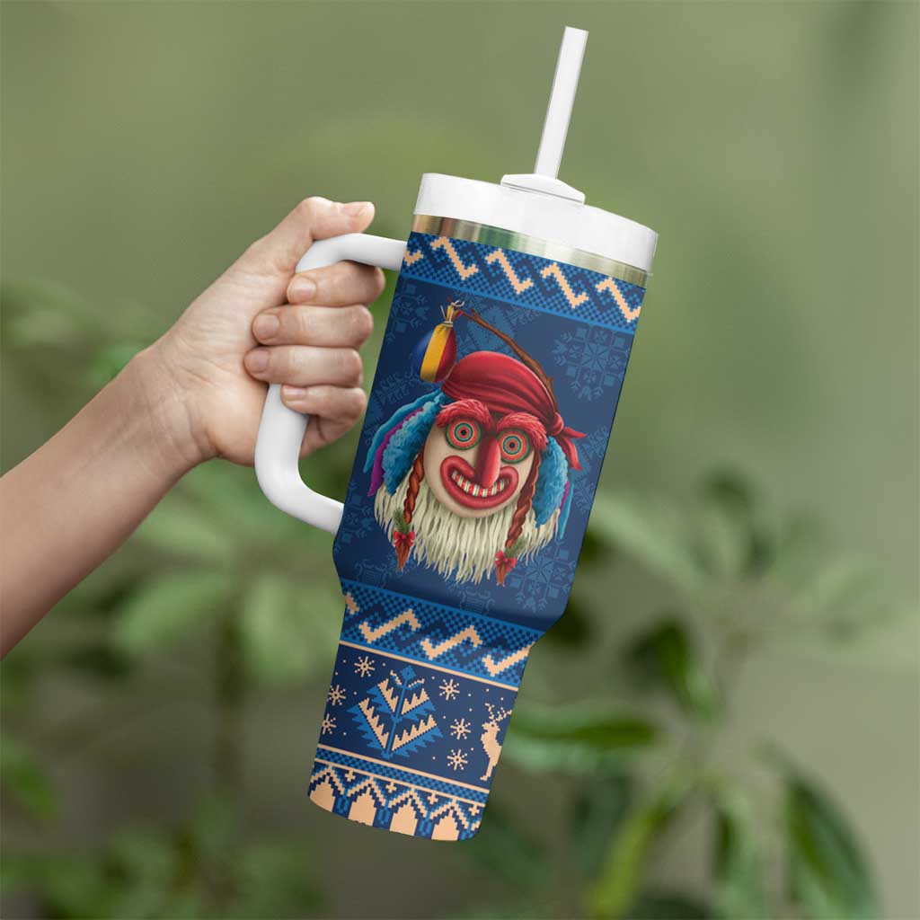 Personalized Romania Christmas Tumbler With Handle Romanian Traditional Masks - Wonder Print Shop