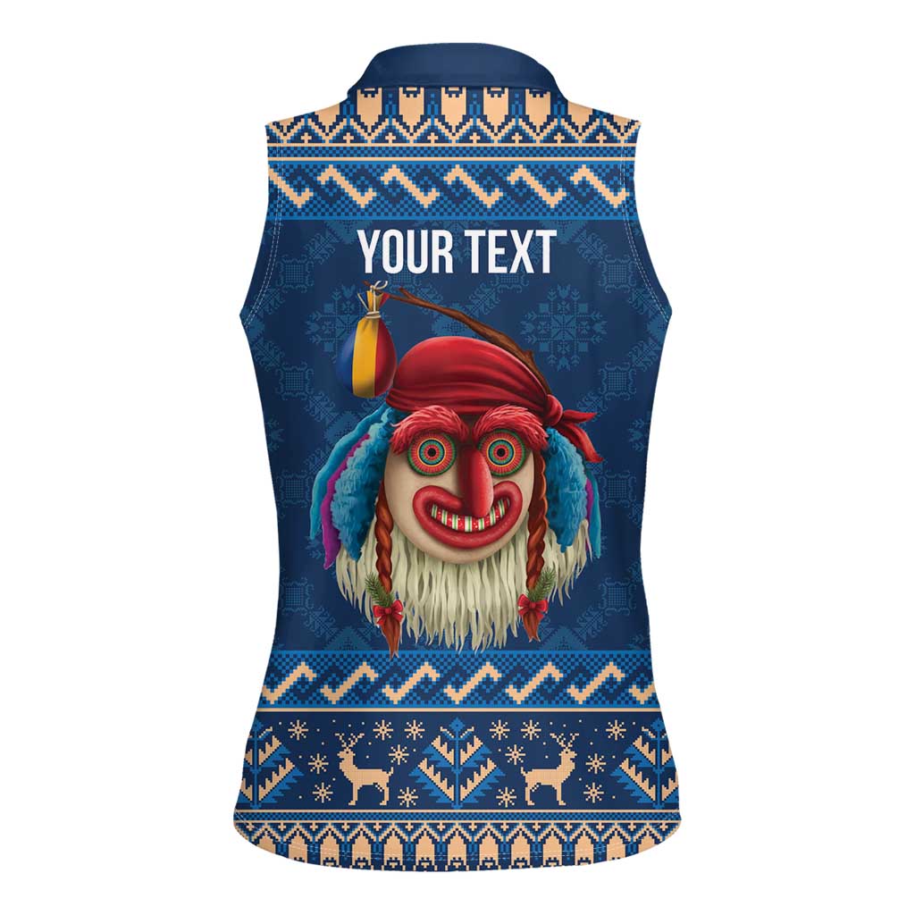 Personalized Romania Christmas Women Sleeveless Polo Shirt Romanian Traditional Masks - Wonder Print Shop