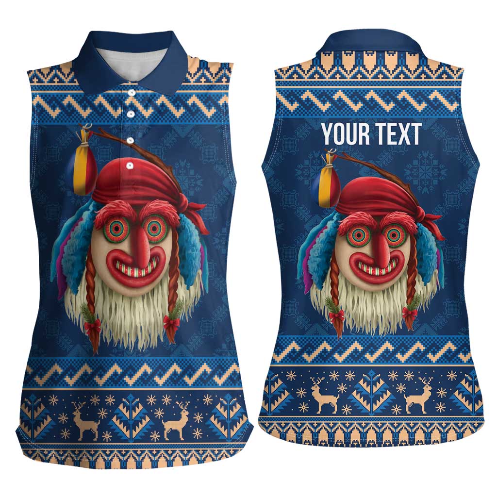 Personalized Romania Christmas Women Sleeveless Polo Shirt Romanian Traditional Masks - Wonder Print Shop