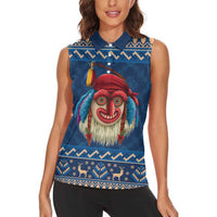 Personalized Romania Christmas Women Sleeveless Polo Shirt Romanian Traditional Masks - Wonder Print Shop