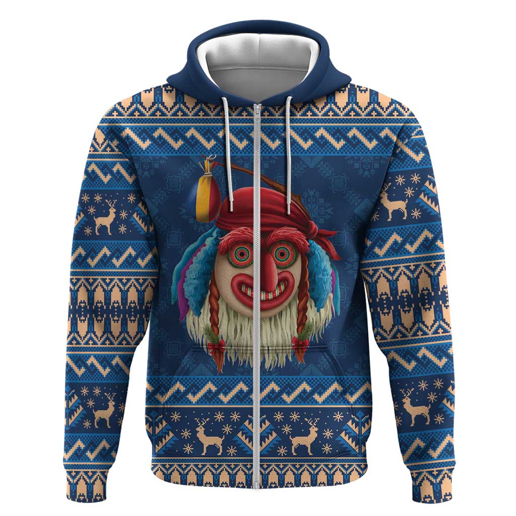 Personalized Romania Christmas Zip Hoodie Romanian Traditional Masks - Wonder Print Shop