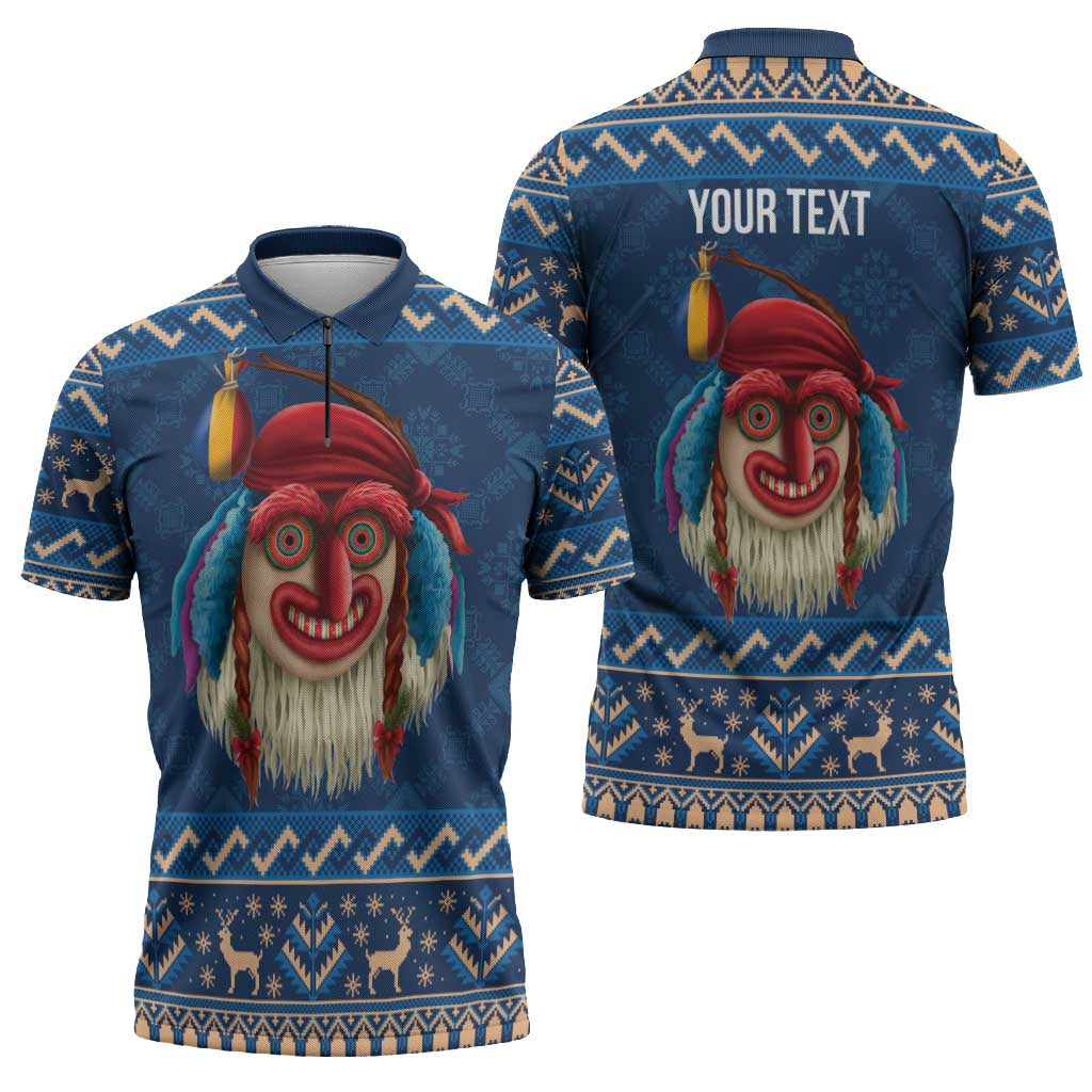 Personalized Romania Christmas Zipper Polo Shirt Romanian Traditional Masks - Wonder Print Shop