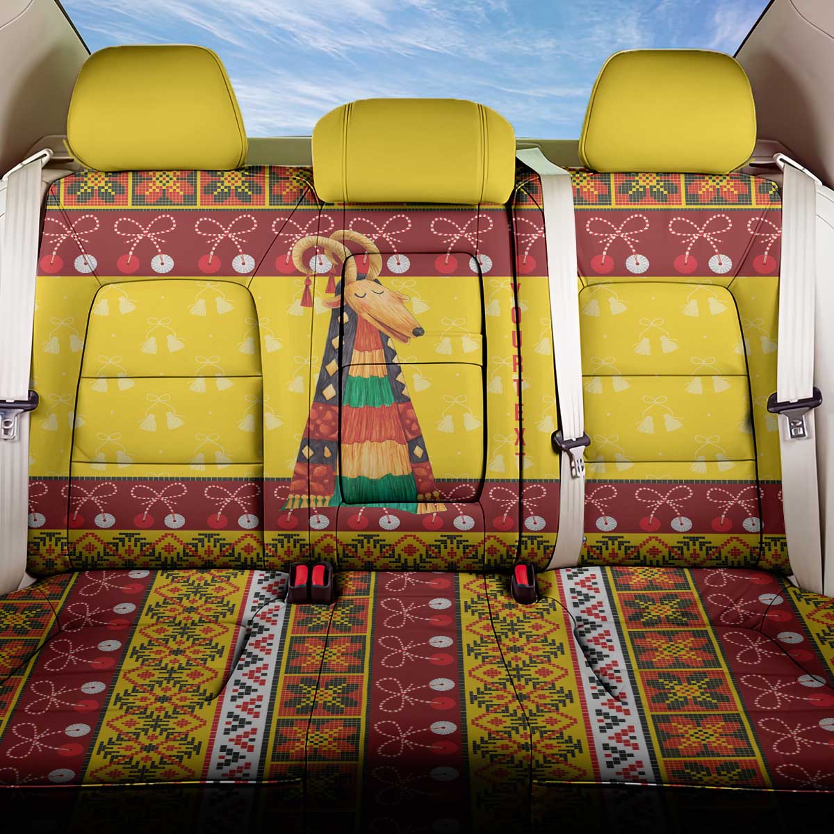 Personalized Moldova Christmas Back Car Seat Cover Capra Goat Folk Costume - Wonder Print Shop
